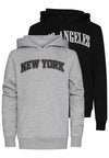 Hoody 2 Pack - dlhý rukáv - Los Angeles & New York čierna+heathergrey 158/164